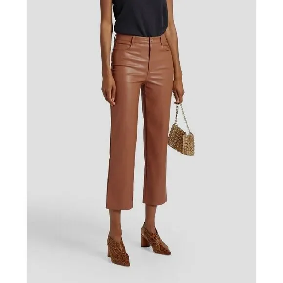 $275 Cami NYC Women's Brown Hanie Cropped Faux Leather Straight Leg Pants Size 2 - Picture 1 of 5
